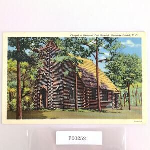 Vintage Linen Postcard 1950 Chapel at Old Fort Raleigh Roanoke Island NC